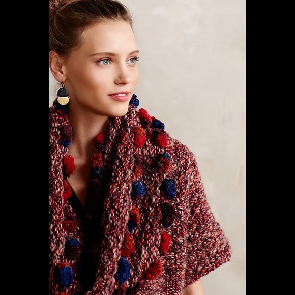 ANTHROPOLOGIE Hand Knit by DOLLIE Pom Pom Wrap Sweater - Picture 3 of 11